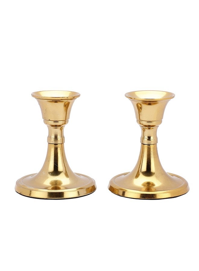 Heyearth Gold Metal Candle Holders Set of 2 |Vintage Royal Taper Candlestick Holders |Fireplace Table Centerpiece |Hurricane |Diwali Decorations Items |Tapered Candles |Tealight Holder |Dining Table - Image 3